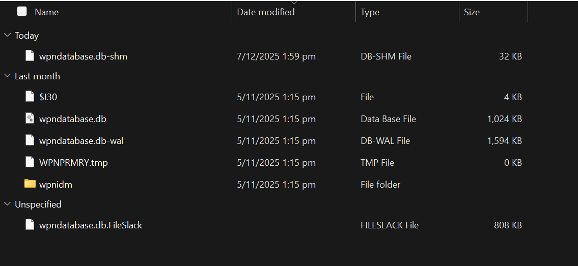 Pic of folder where notifications are stored